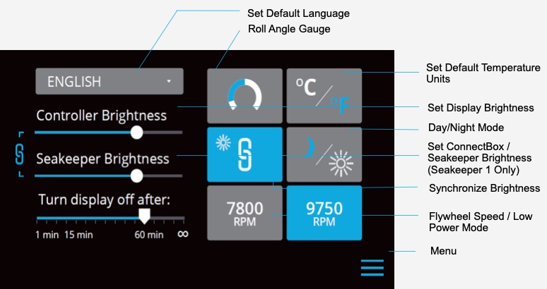 Seakeeper Dash Menu Settings